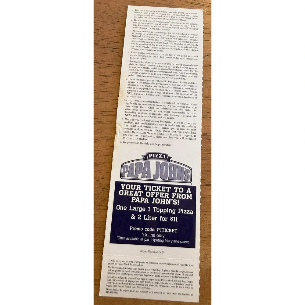 BALTIMORE RAVENS VS CLEVELAND BROWNS 2013 TICKET STUB 9/15/13 JACOBY JONES